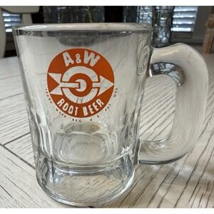 VTG A &W 1960s Root Beer Heavy Clear Glass Mini Mug Arrow Bullseye Logo 3.25" H